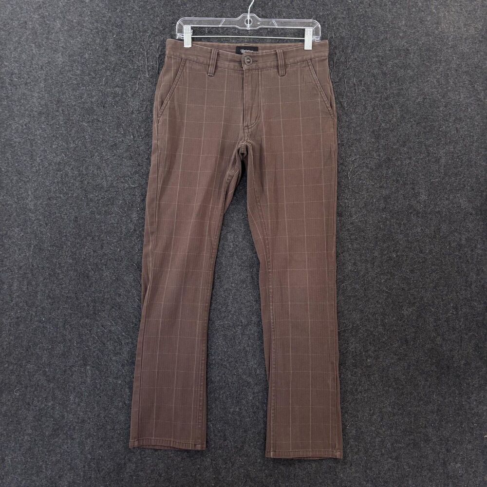 Brixton Reserve Pants Men's 30x30 Brown Plaid Stretch Chino Standard Fit